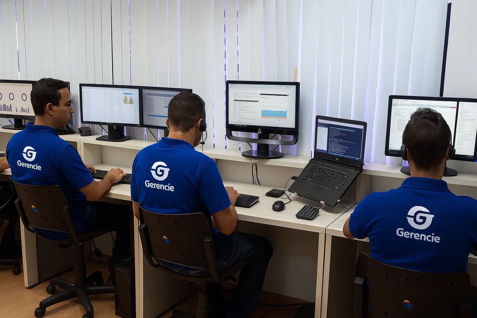 Equipe da Gerencie Software trabalhando no escritório
