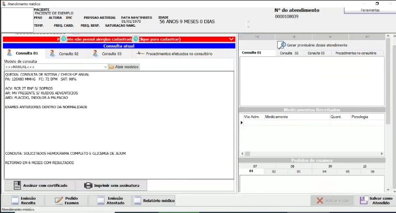 Atendimento médico no sistema Gerencie
