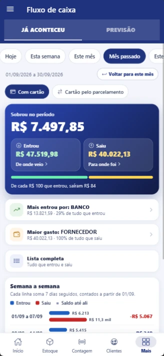 Fluxo de caixa no Gerencie Cloud