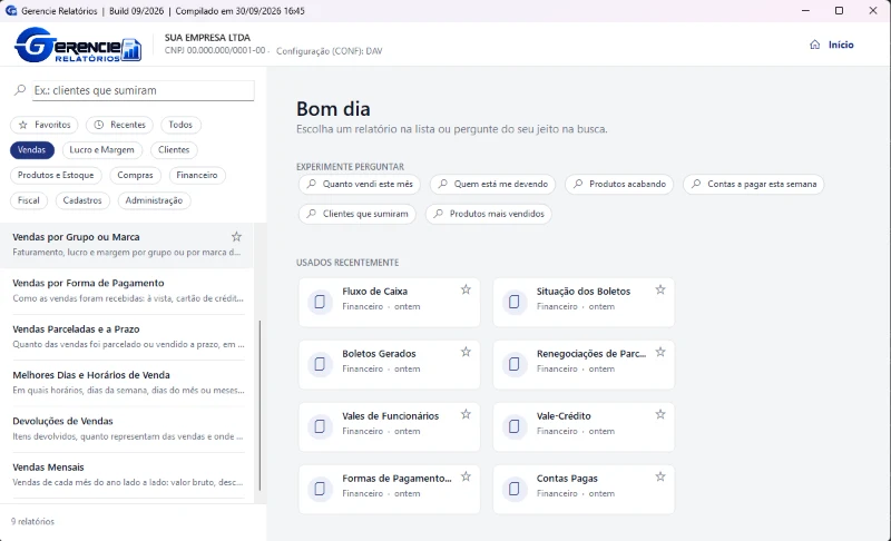 Central de relatórios